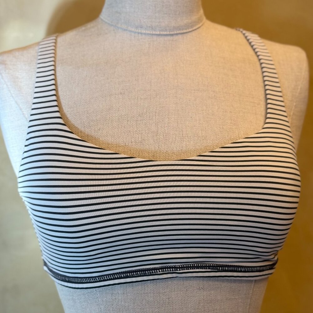 Lululemon Black & White Striped Sports Bra, Size 4